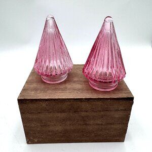 Pink Glass Christmas trees small ridged grooves home decor